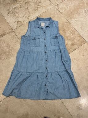 SO XLarge Womens JRS Denim Shirt Dress Large Blue Chambray Sleeveless VGUC